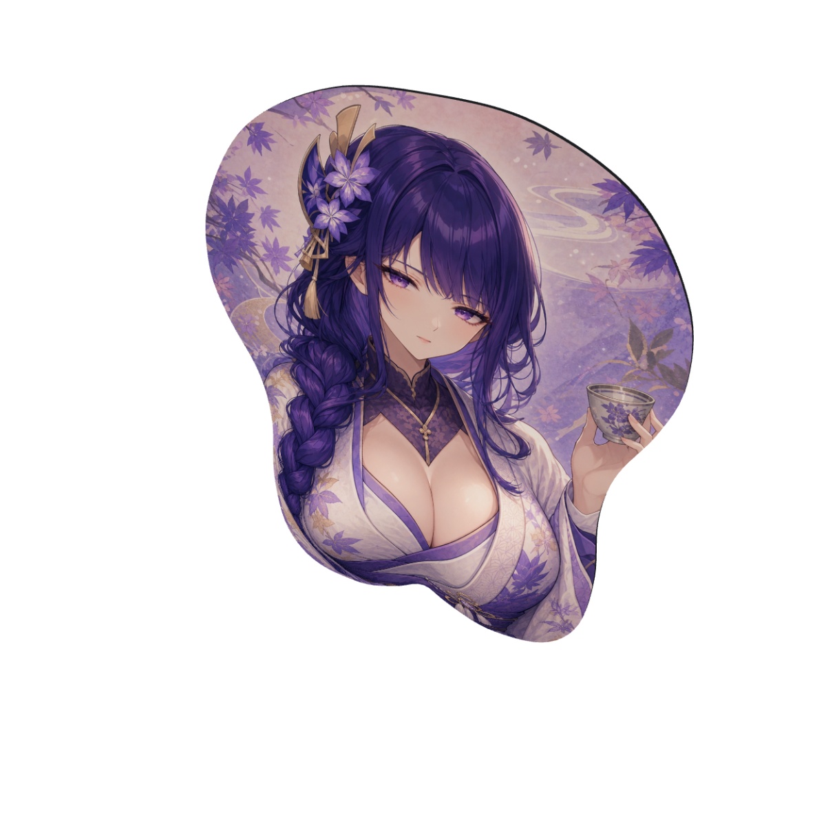 Raiden Shogun Autumn Tea 3D Mousepad — angle digital preview, Small Standard shape