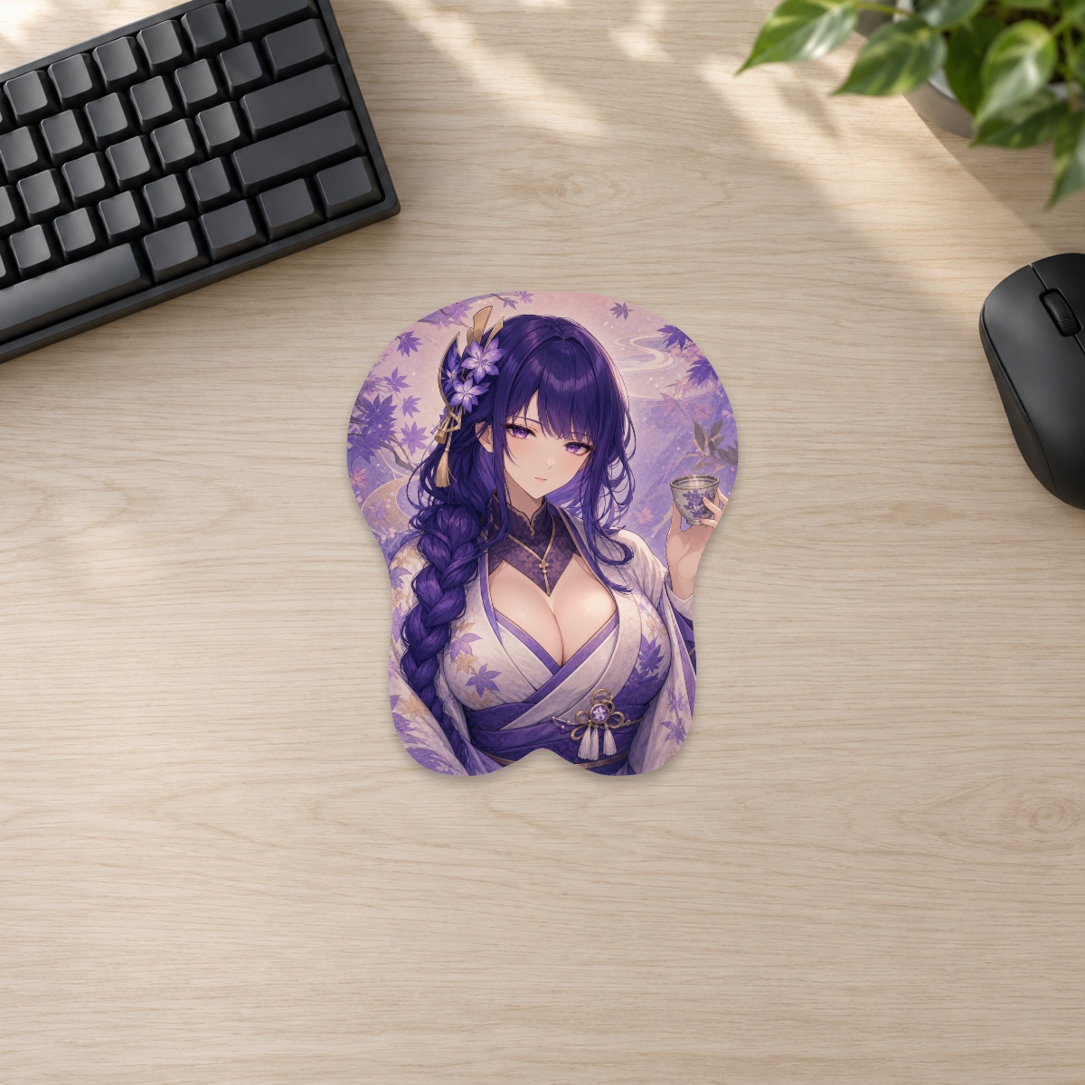 Raiden Shogun Autumn Tea 3D Mousepad — desk digital preview, Small Standard shape