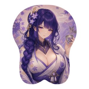 Raiden Shogun Autumn Tea 3D Mousepad — front digital preview, Small Standard shape