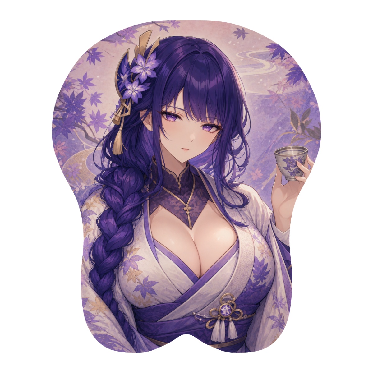 Raiden Shogun Autumn Tea 3D Mousepad — front digital preview, Small Standard shape