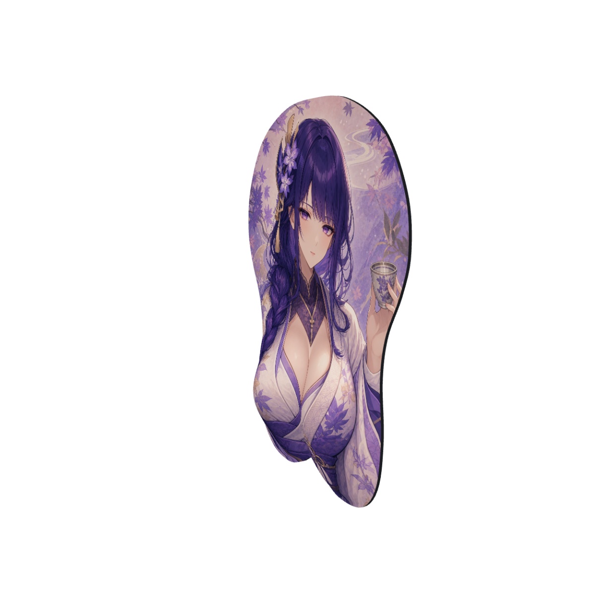 Raiden Shogun Autumn Tea 3D Mousepad — side digital preview, Small Standard shape