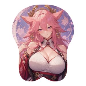 Yae Miko Sakura Shrine 3D Mousepad — front digital preview, Small Standard shape