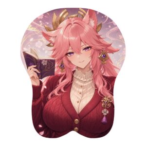 Yae Miko Evening Reader 3D Mousepad — front digital preview, Small Standard shape